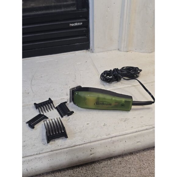 Sunbeam Lime Green Clear Hair Clippers With Attachments Tested Working Used - Picture 1 of 10